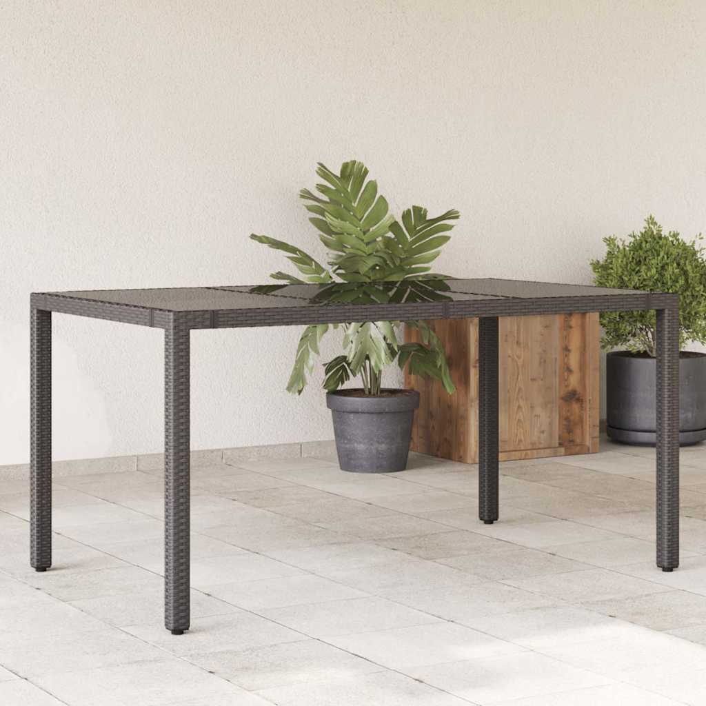 Vidaxl tuintafel met glazen blad 150x90x75 cm poly rattan zwart