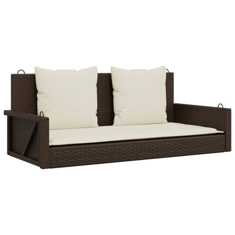 Vidaxl schommelbank met kussens 119x56x48 cm poly rattan bruin