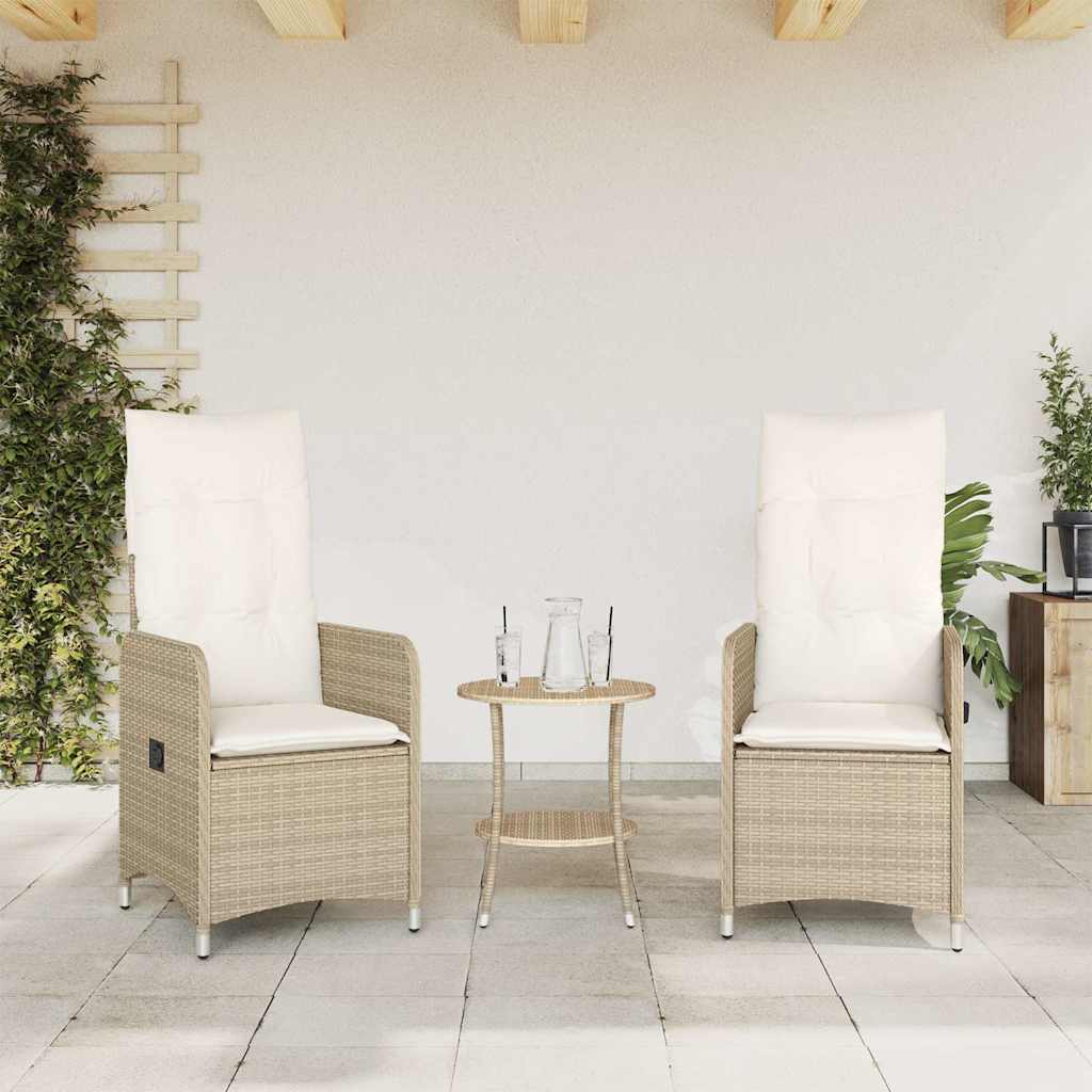Vidaxl tuinstoelen 2 st verstelbaar met tafel poly rattan beige