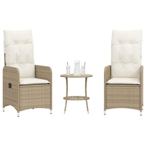 Vidaxl tuinstoelen 2 st verstelbaar met tafel poly rattan beige