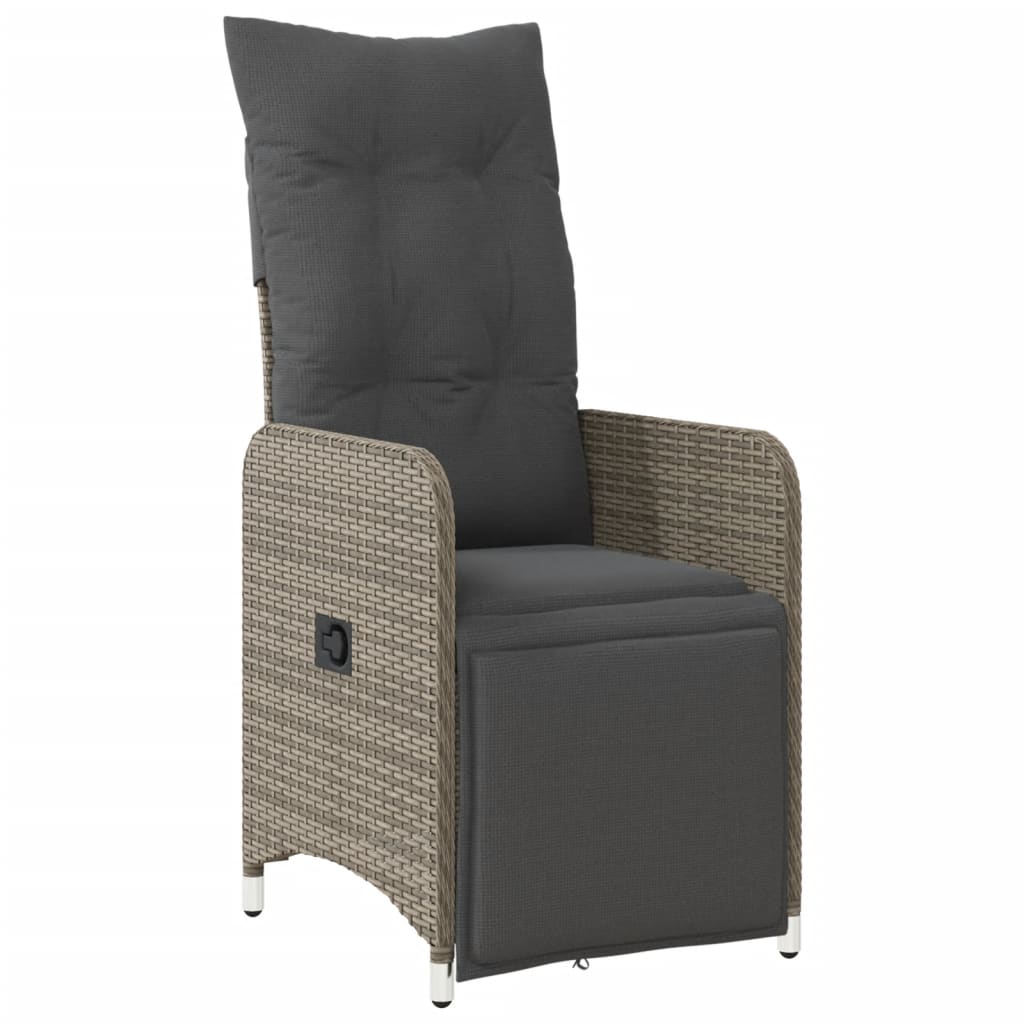 Vidaxl tuinstoel verstelbaar met kussens poly rattan grijs