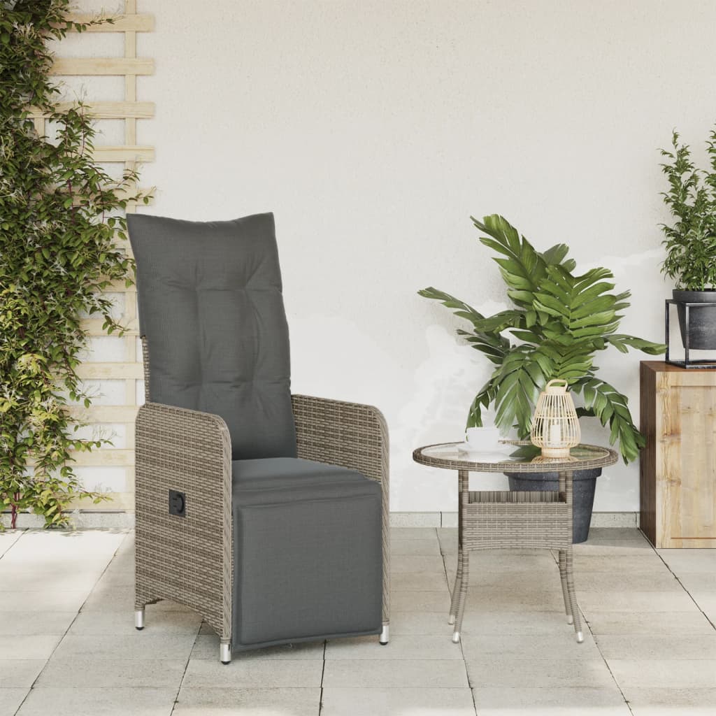 Vidaxl tuinstoel verstelbaar met kussens poly rattan grijs