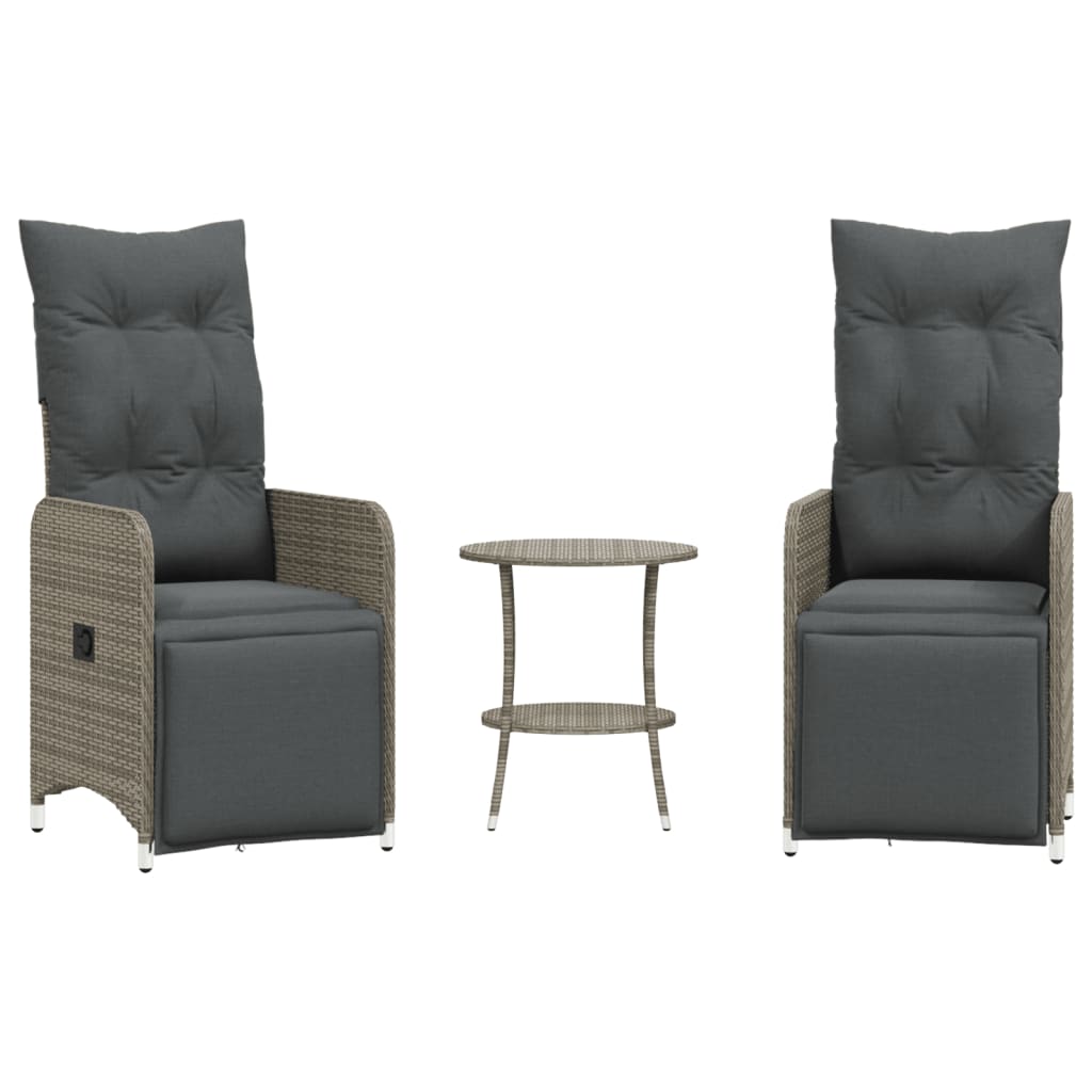 Vidaxl tuinstoelen 2 st verstelbaar met tafel poly rattan grijs