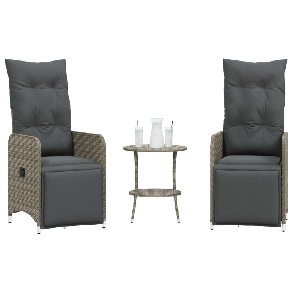 Vidaxl tuinstoelen 2 st verstelbaar met tafel poly rattan grijs