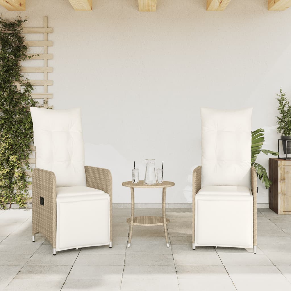 Vidaxl tuinstoelen 2 st verstelbaar met tafel poly rattan beige