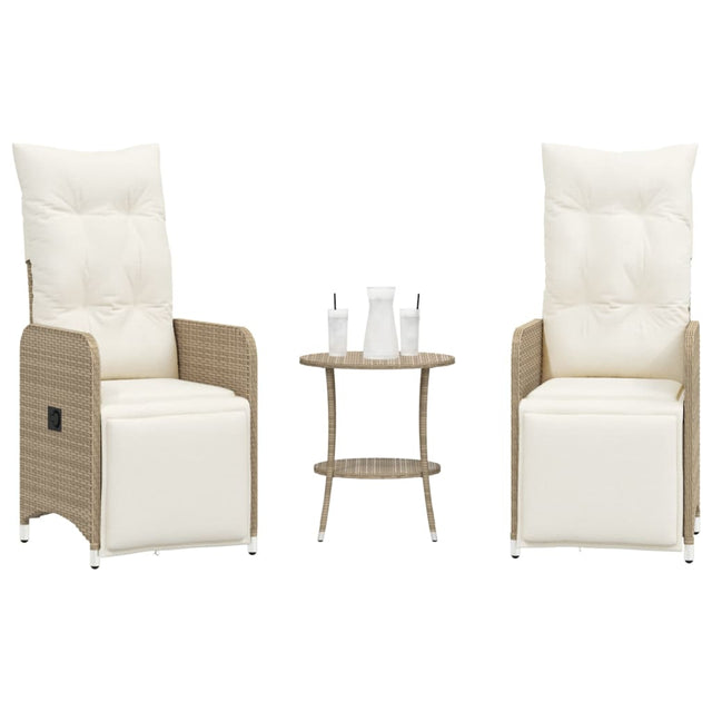 Vidaxl tuinstoelen 2 st verstelbaar met tafel poly rattan beige