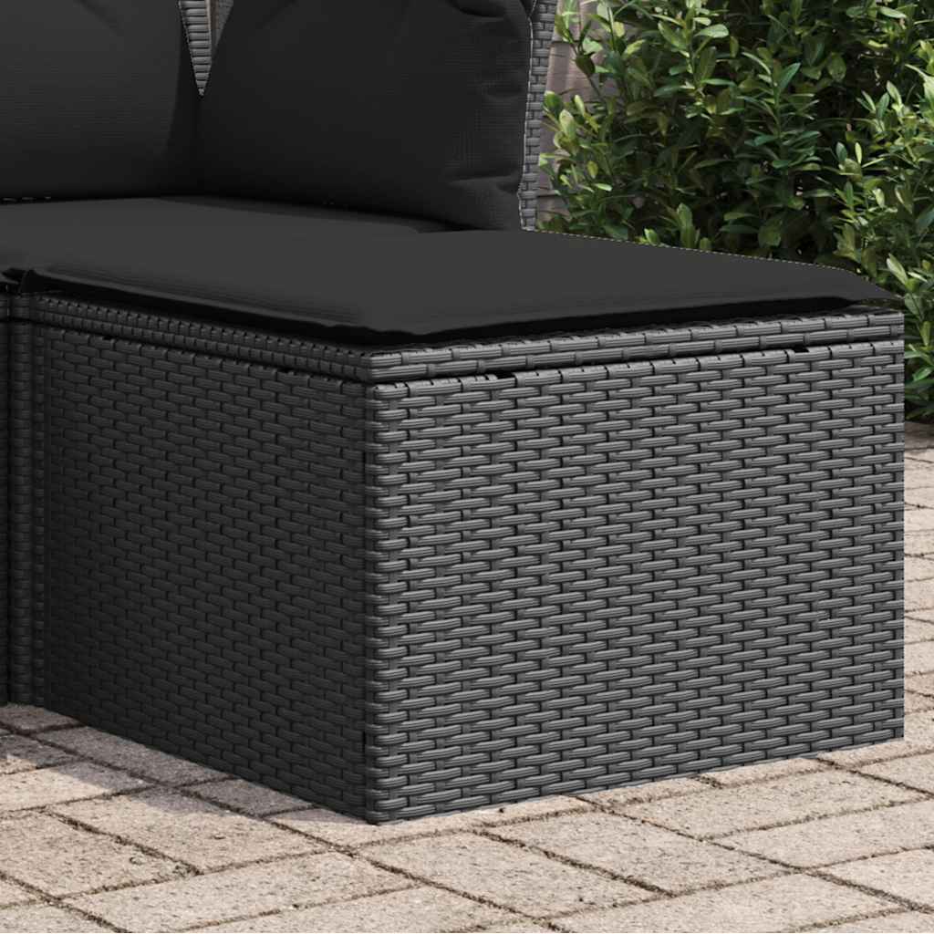 Vidaxl tuinkruk met kussen zwart 55x55x37 cm poly rattan
