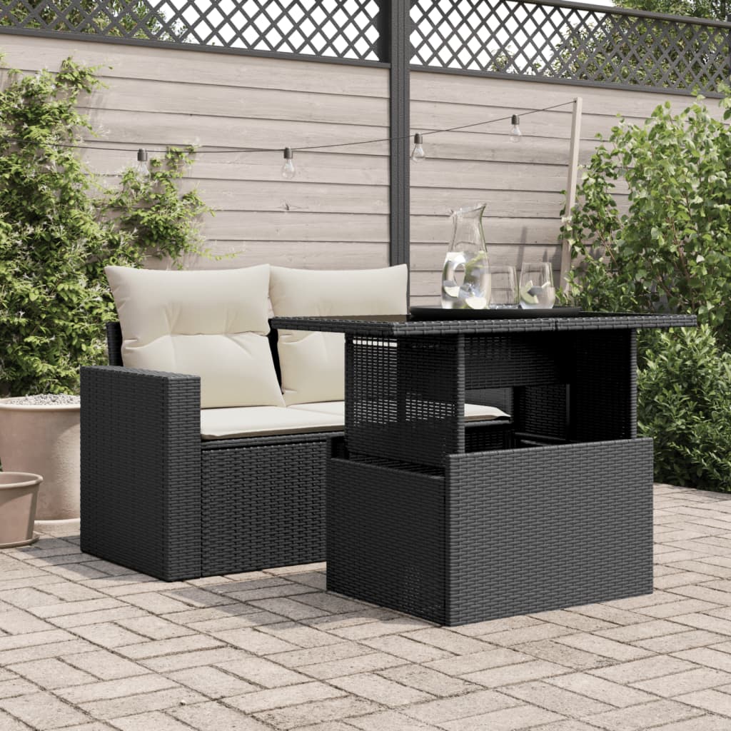 Vidaxl tuintafel met glazen blad 100x55x73 cm poly rattan zwart