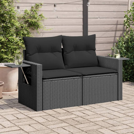 Vidaxl tuinbank 2-zits met kussens poly rattan zwart