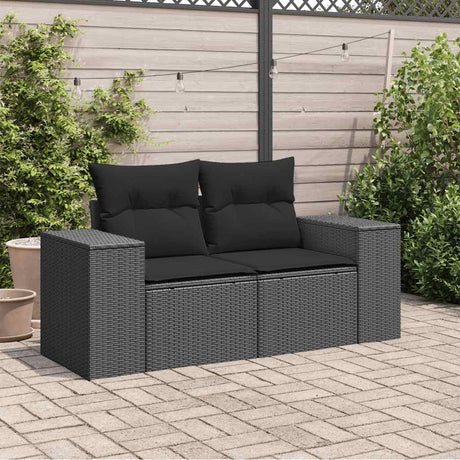 Vidaxl tuinbank met kussens 2-zits zwart poly rattan