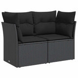 Vidaxl tuinbank met kussens 2-zits zwart poly rattan