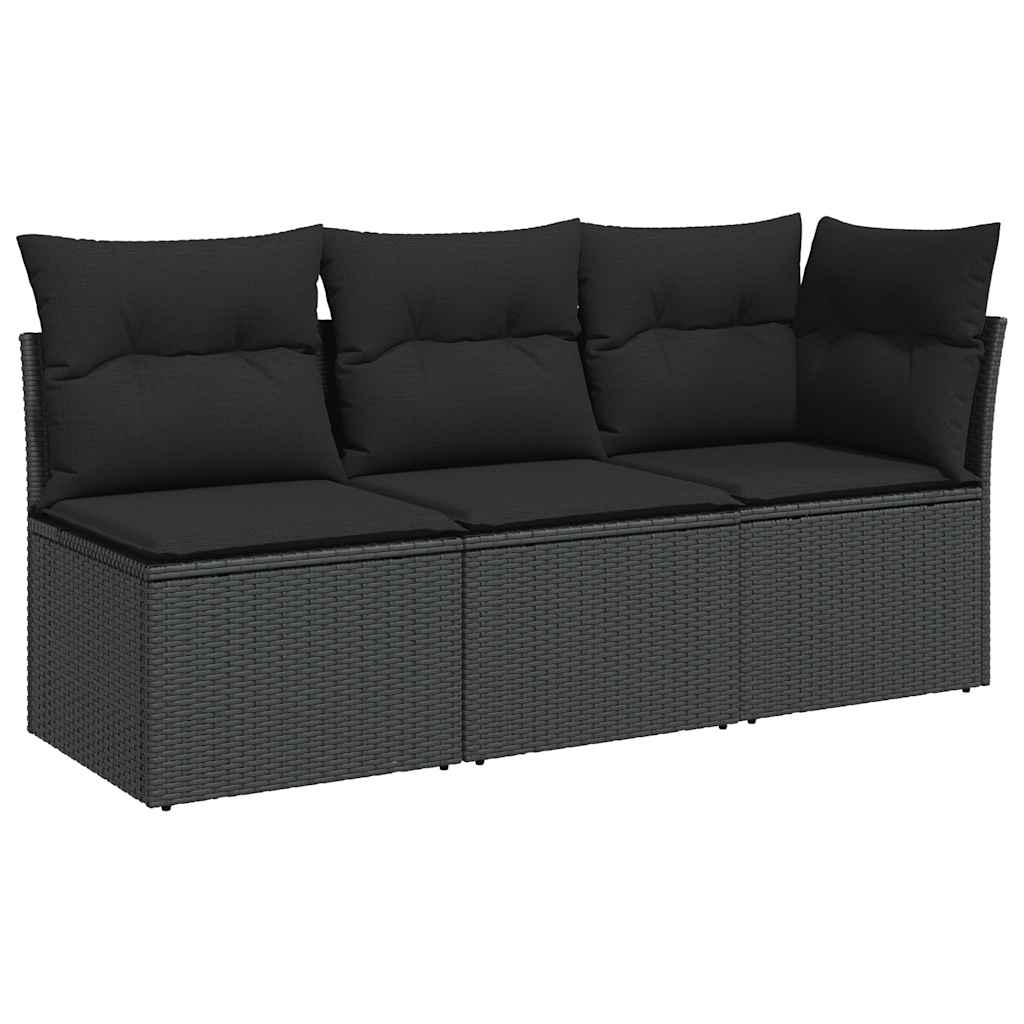 Vidaxl tuinbank met kussens 3-zits zwart poly rattan