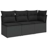 Vidaxl tuinbank met kussens 3-zits zwart poly rattan