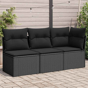 Vidaxl tuinbank met kussens 3-zits zwart poly rattan