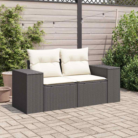 Vidaxl tuinbank 2-zits met kussens poly rattan zwart