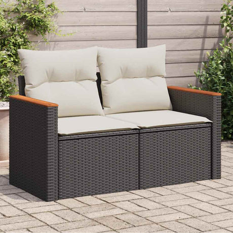 Vidaxl tuinbank 2-zits met kussens poly rattan zwart