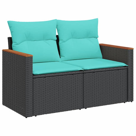 Vidaxl tuinbank met kussens 2-zits poly rattan zwart