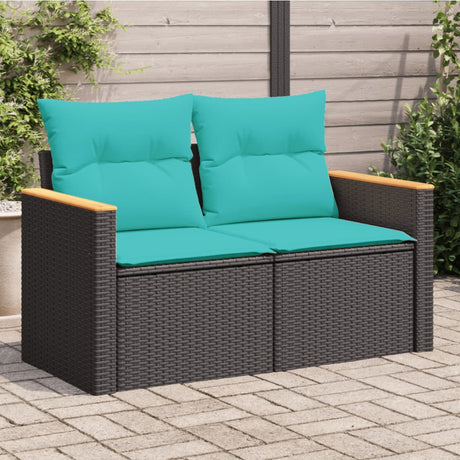 Vidaxl tuinbank met kussens 2-zits poly rattan zwart