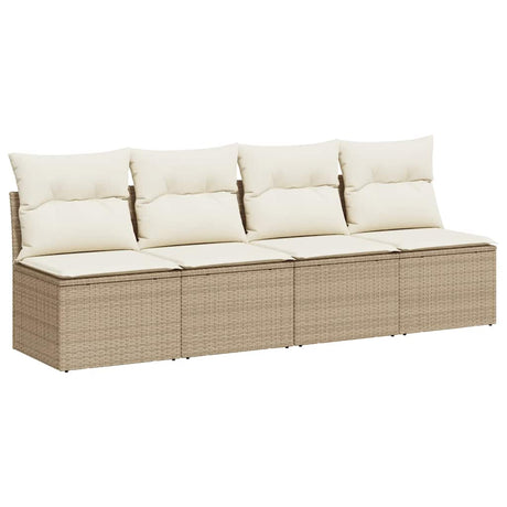 Vidaxl tuinbank 4-zits met kussens poly rattan beige