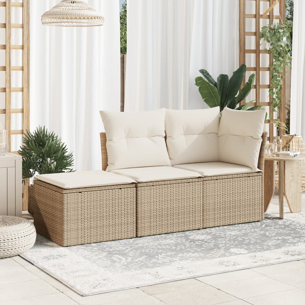 Vidaxl tuinkruk met kussen 55x55x37 cm poly rattan beige