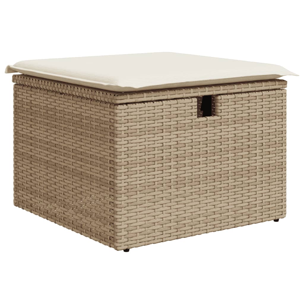 Vidaxl tuinkruk met kussen 55x55x37 cm poly rattan beige