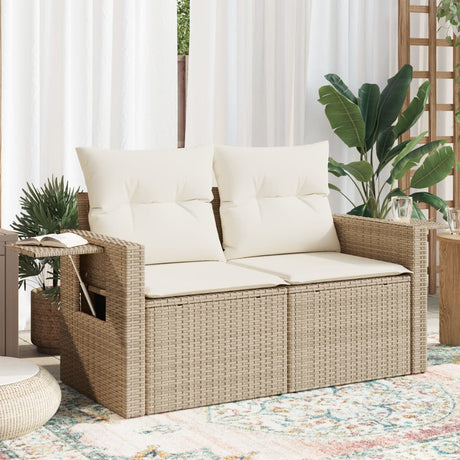 Vidaxl tuinbank 2-zits met kussens poly rattan beige