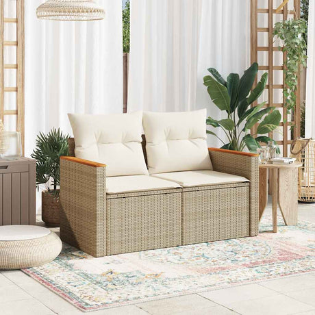 Vidaxl tuinbank 2-zits met kussens poly rattan beige