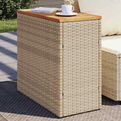 Vidaxl tuinbijzettafel met houten blad 58x27,5x55 cm poly rattan beige