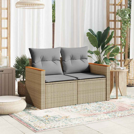 Vidaxl tuinbank 2-zits met kussens poly rattan beige