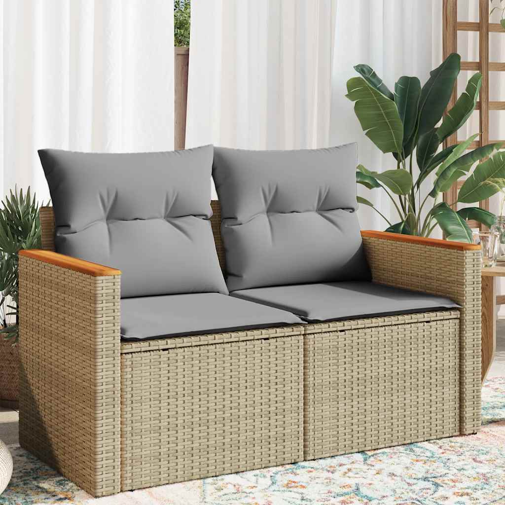 Vidaxl tuinbank 2-zits met kussens poly rattan beige