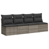 Vidaxl tuinbank 4-zits met kussens poly rattan grijs