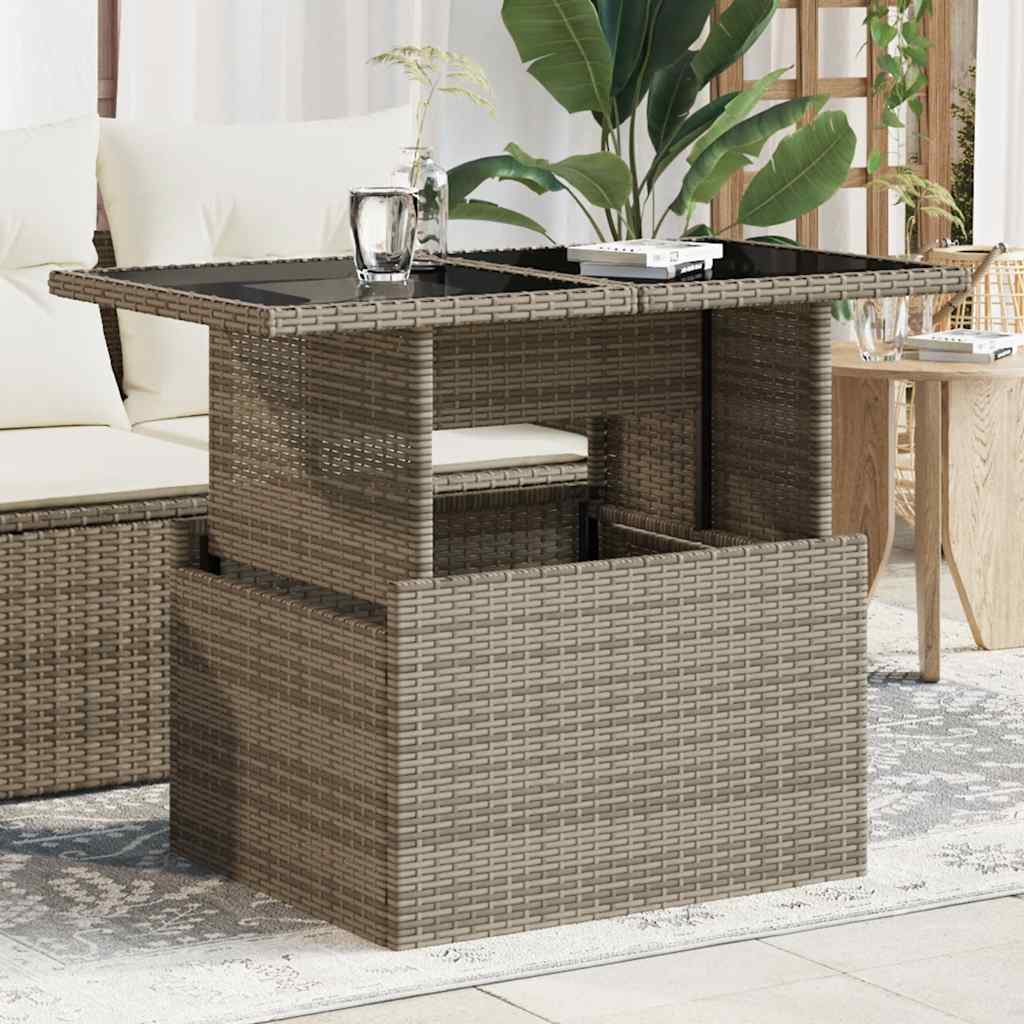 Vidaxl tuintafel met glazen blad 100x55x73 cm poly rattan grijs