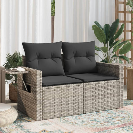 Vidaxl tuinbank 2-zits met kussens poly rattan grijs