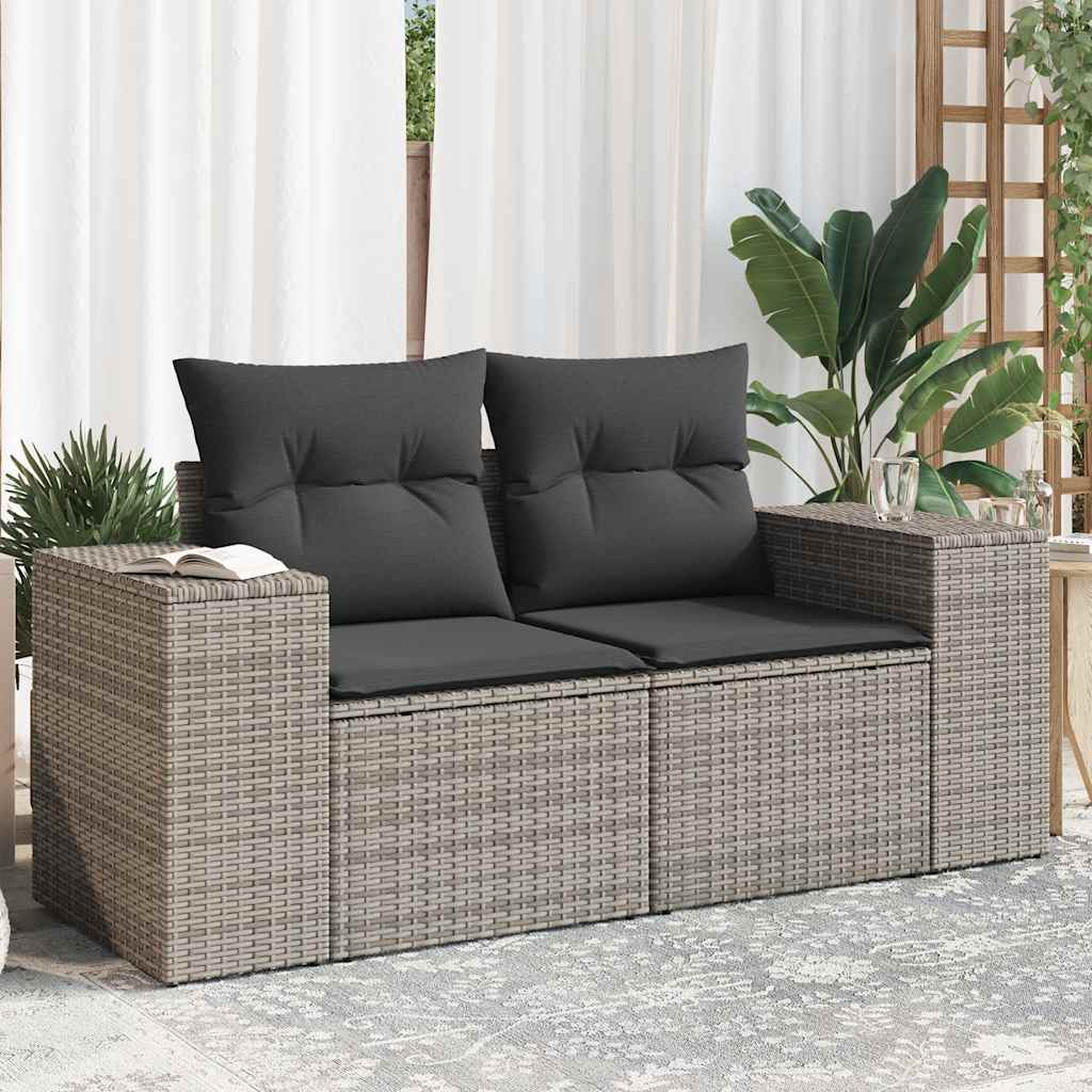 Vidaxl tuinbank 2-zits met kussens poly rattan grijs