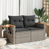 Vidaxl tuinbank 2-zits met kussens poly rattan grijs