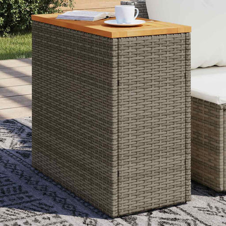 Vidaxl tuinbijzettafel met houten blad 58x27,5x55 cm poly rattan grijs