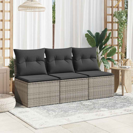 Vidaxl tuinbank 3-zits met kussens poly rattan grijs