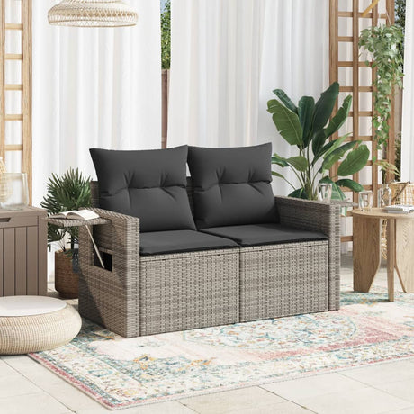 Vidaxl tuinbank 2-zits met kussens poly rattan grijs