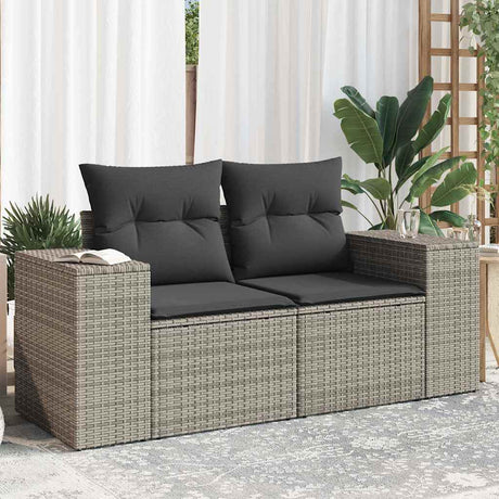 Vidaxl tuinbank 2-zits met kussens poly rattan grijs