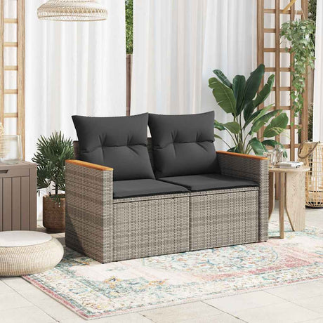 Vidaxl tuinbank 2-zits met kussens poly rattan grijs