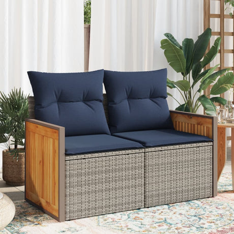 Vidaxl tuinbank met kussens 2-zits poly rattan grijs