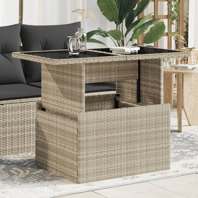 Vidaxl tuintafel met glazen blad 100x55x73 cm poly rattan lichtgrijs