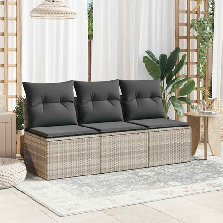 Vidaxl tuinbank 3-zits met kussens poly rattan lichtgrijs