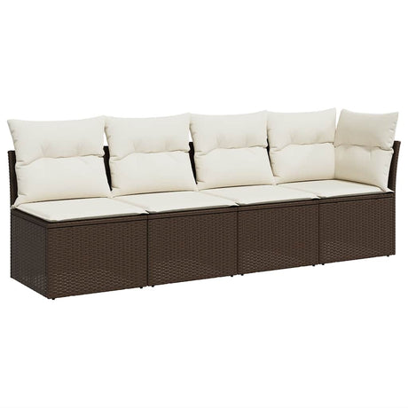 Vidaxl tuinbank 4-zits met kussens poly rattan bruin