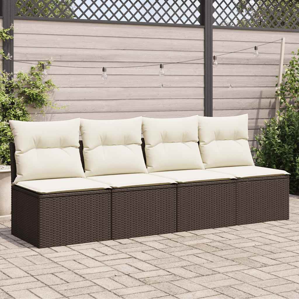 Vidaxl tuinbank 4-zits met kussens poly rattan bruin