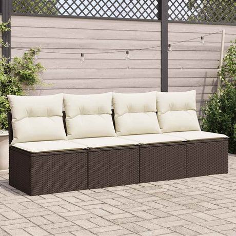 Vidaxl tuinbank 4-zits met kussens poly rattan bruin