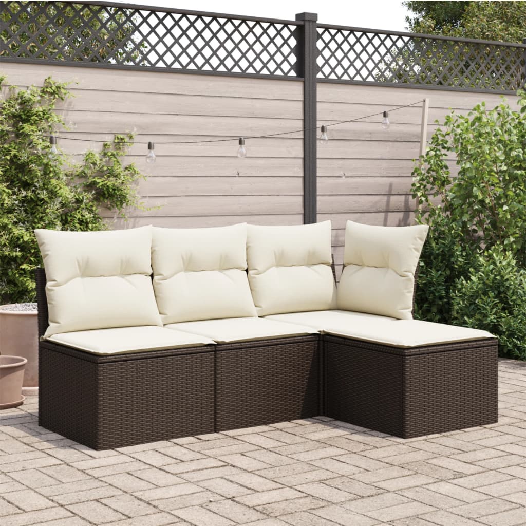 Vidaxl tuinkruk met kussen 55x55x37 cm poly rattan bruin