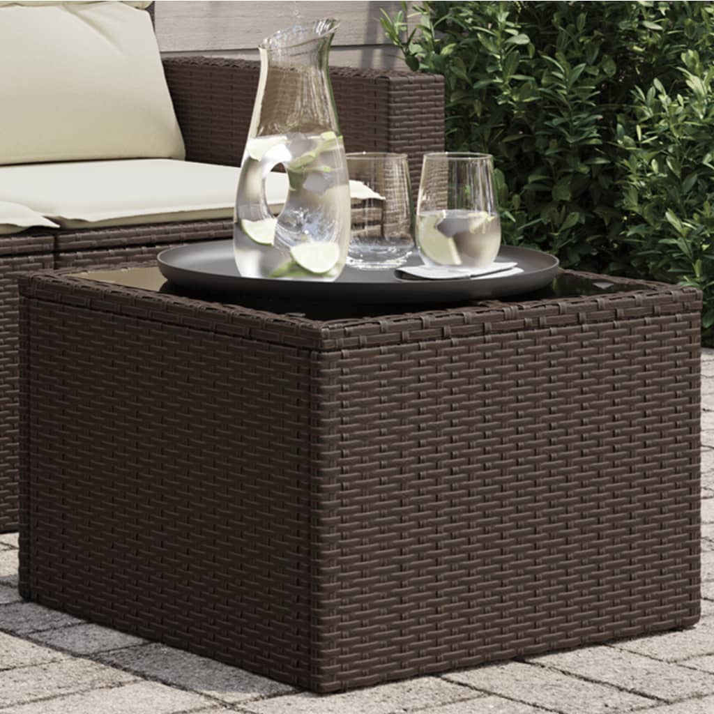 Vidaxl tuintafel met glazen blad 55x55x37 cm poly rattan bruin