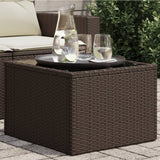 Vidaxl tuintafel met glazen blad 55x55x37 cm poly rattan bruin