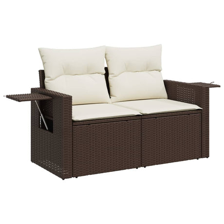 Vidaxl tuinbank 2-zits met kussens poly rattan bruin